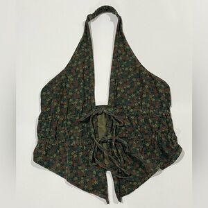 Cider Floral Halter Tie Front Tank Top Green Women's XS